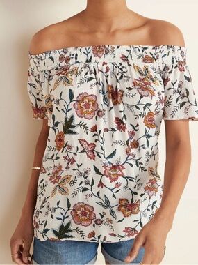 Old Navy Off The Shoulder Top Peasant Women’s XS floral short sleeve Shirt NEW